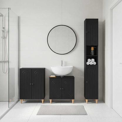 vidaXL 3 Piece Bathroom Cabinet Set ALKMAAR Black Engineered Wood