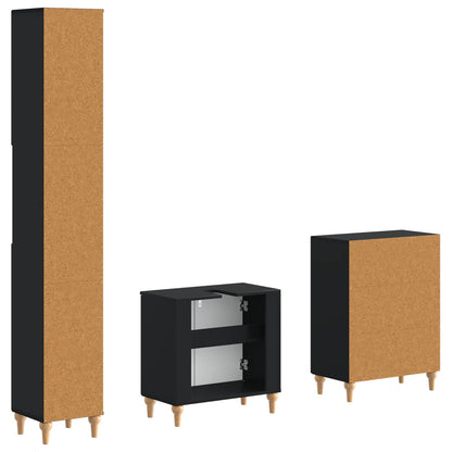 vidaXL 3 Piece Bathroom Cabinet Set ALKMAAR Black Engineered Wood