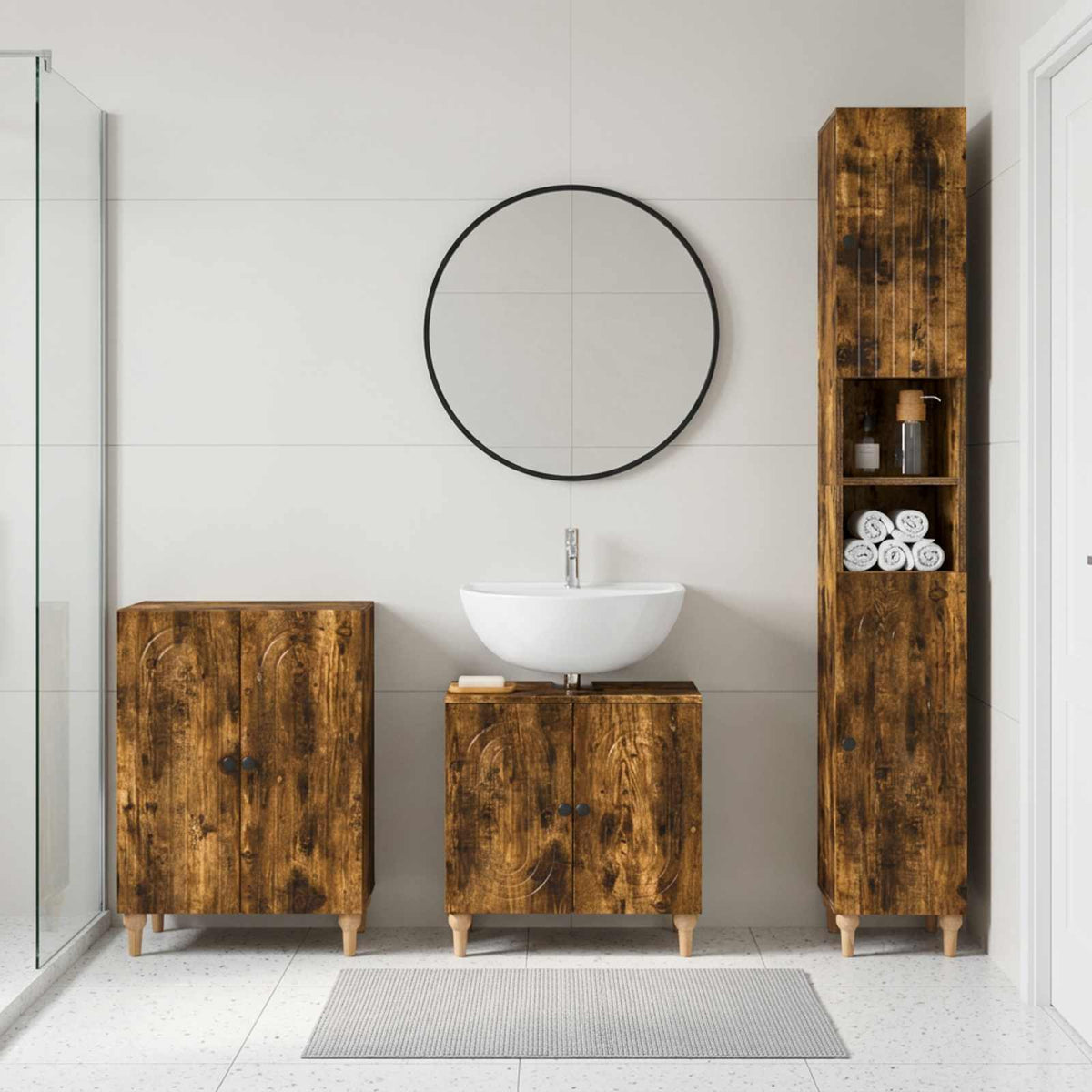vidaXL 3 Piece Bathroom Cabinet Set ALKMAAR Smoked Oak Engineered Wood