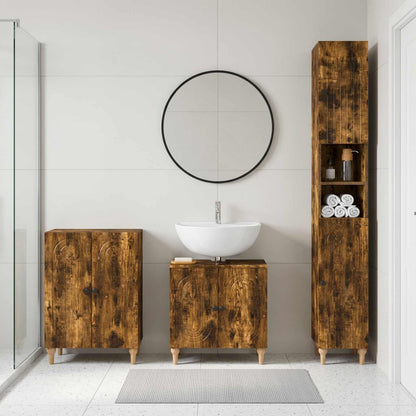 vidaXL 3 Piece Bathroom Cabinet Set ALKMAAR Smoked Oak Engineered Wood