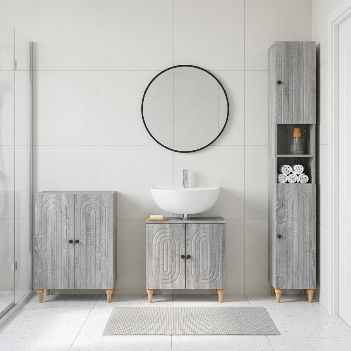 vidaXL 3 Piece Bathroom Cabinet Set ALKMAAR Grey Sonoma