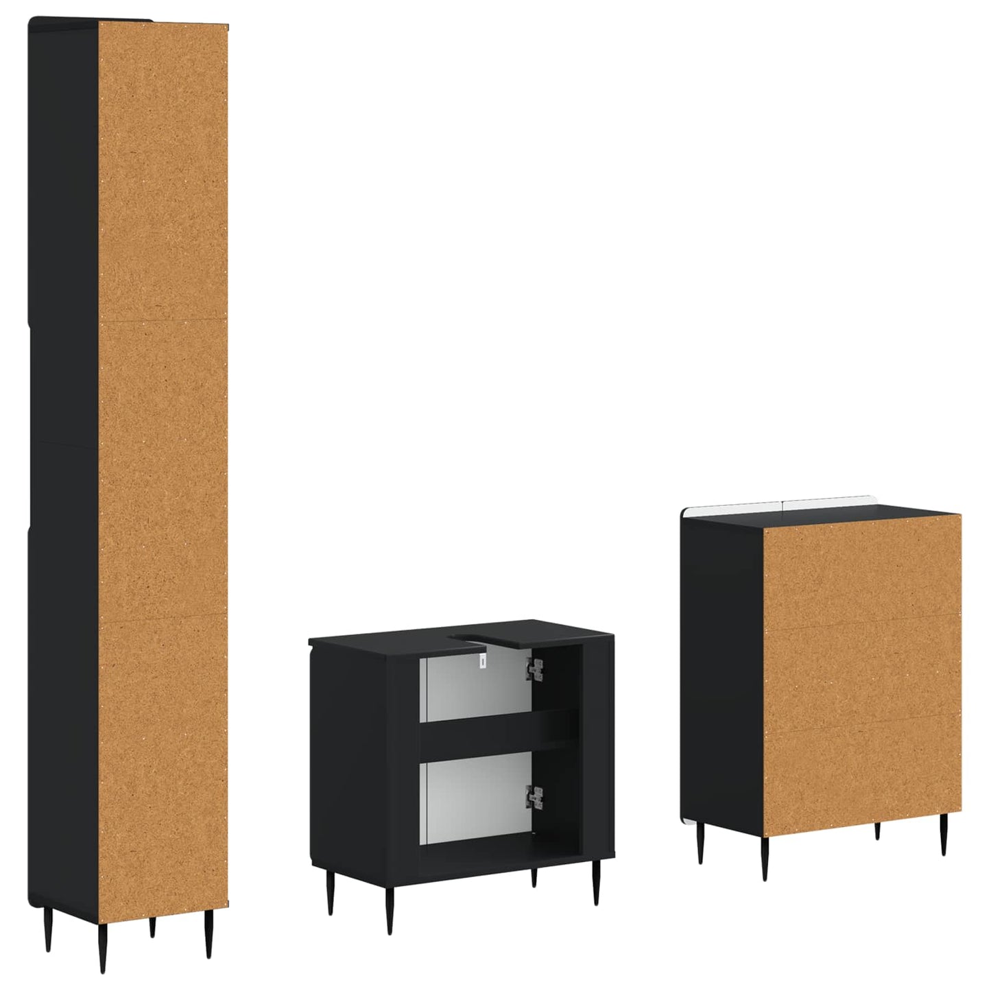 vidaXL 3 Piece Bathroom Cabinet Set ZWOLLE Black Engineered Wood