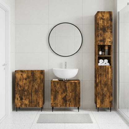 vidaXL 3 Piece Bathroom Cabinet Set ZWOLLE Smoked Oak Engineered Wood