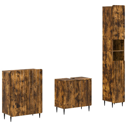 vidaXL 3 Piece Bathroom Cabinet Set ZWOLLE Smoked Oak Engineered Wood