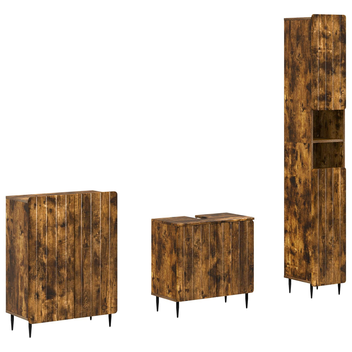 vidaXL 3 Piece Bathroom Cabinet Set ZWOLLE Smoked Oak Engineered Wood