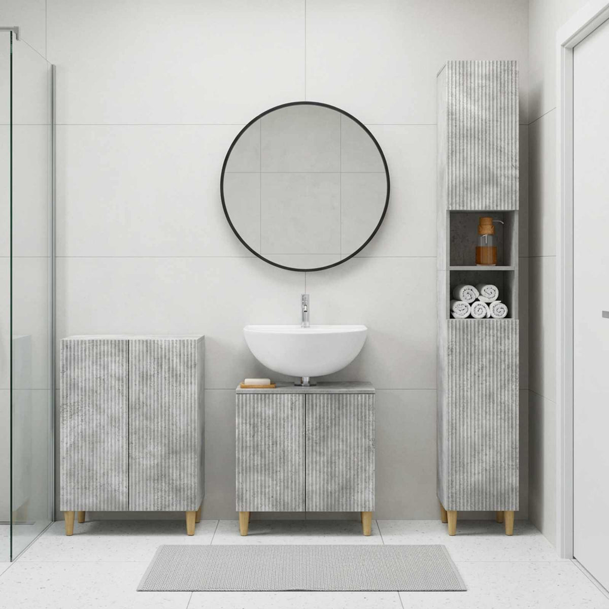 vidaXL 3 Piece Bathroom Cabinet Set ARNHEM Concrete Grey