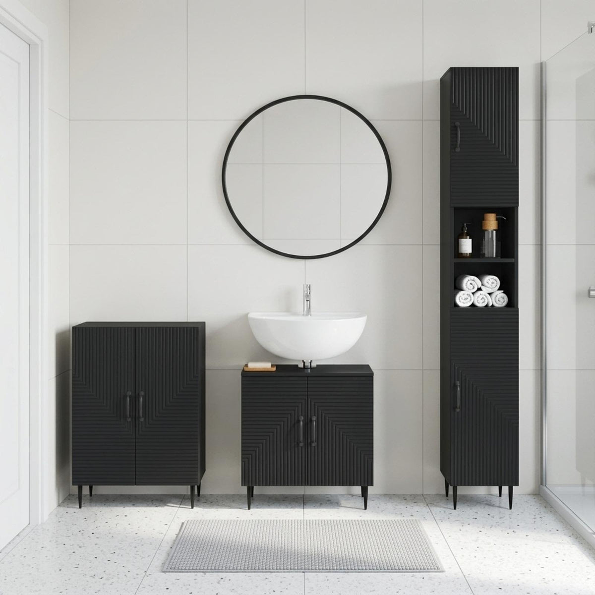 vidaXL 3 Piece Bathroom Cabinet Set HAARLEM Black Engineered Wood