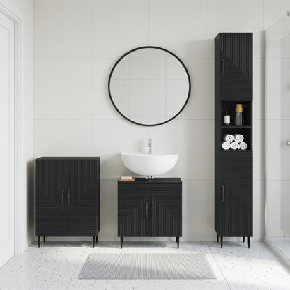 vidaXL 3 Piece Bathroom Cabinet Set HAARLEM Black Engineered Wood