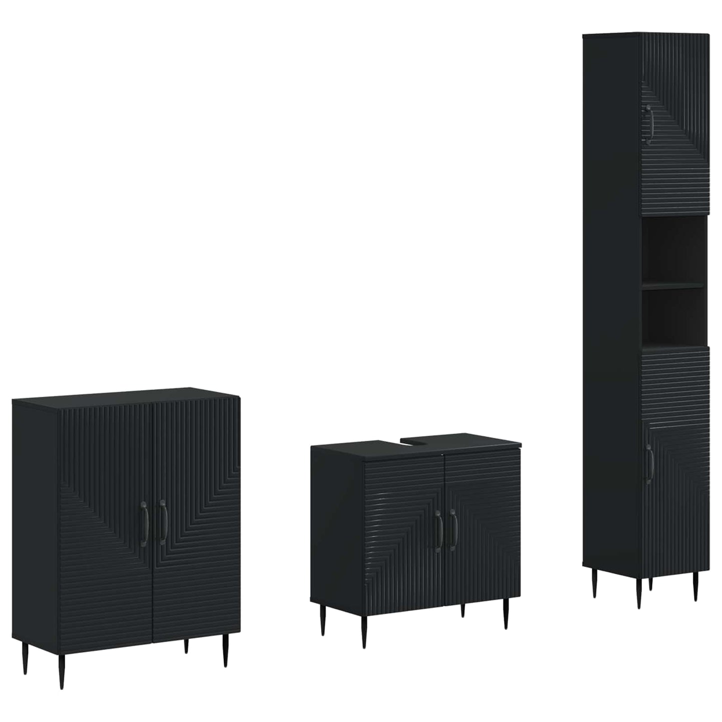 vidaXL 3 Piece Bathroom Cabinet Set HAARLEM Black Engineered Wood