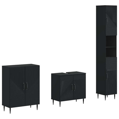 vidaXL 3 Piece Bathroom Cabinet Set HAARLEM Black Engineered Wood