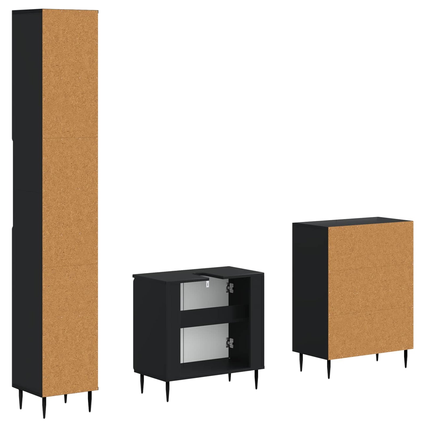 vidaXL 3 Piece Bathroom Cabinet Set HAARLEM Black Engineered Wood