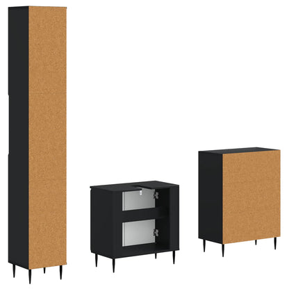 vidaXL 3 Piece Bathroom Cabinet Set HAARLEM Black Engineered Wood