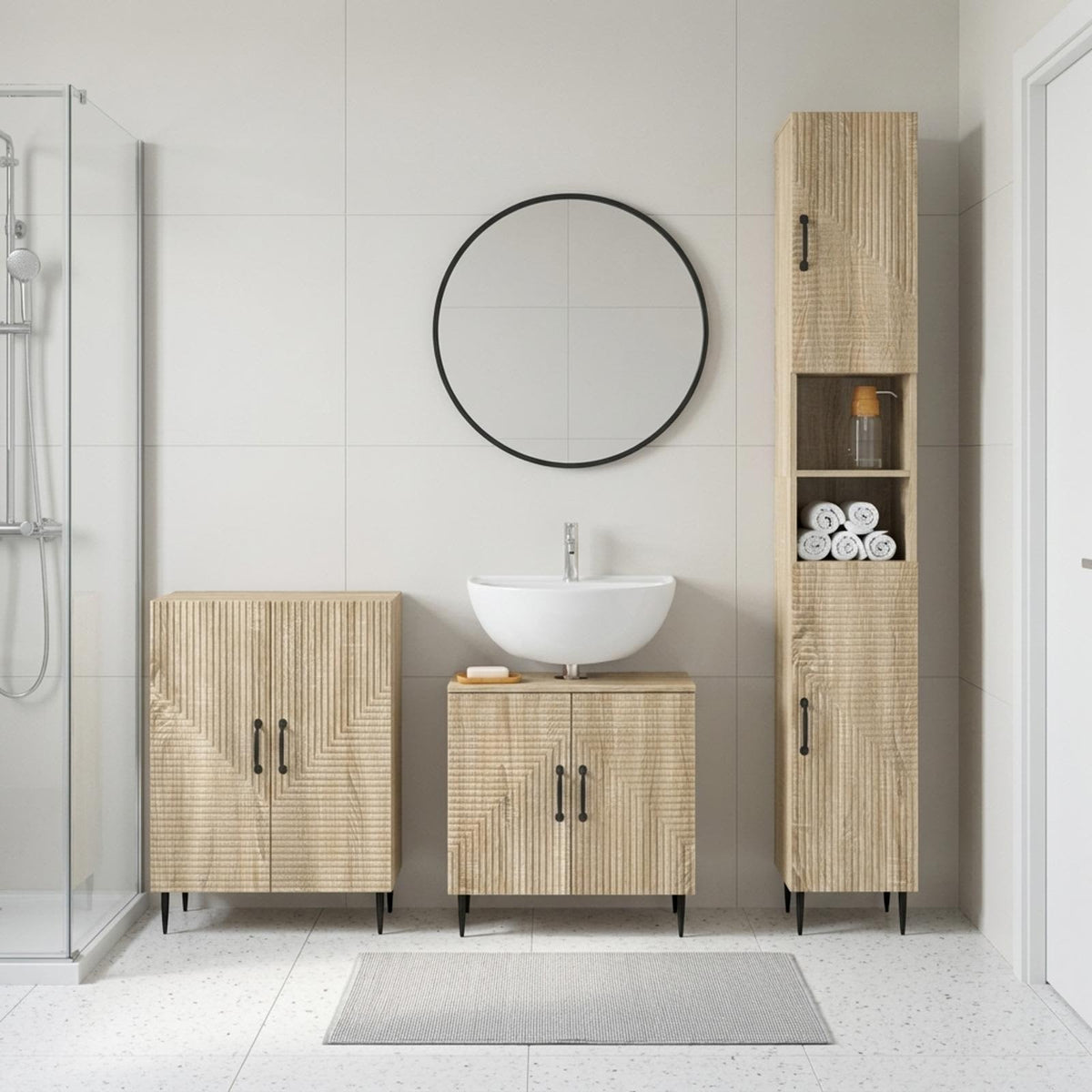 vidaXL 3 Piece Bathroom Cabinet Set HAARLEM Sonoma Oak Engineered Wood