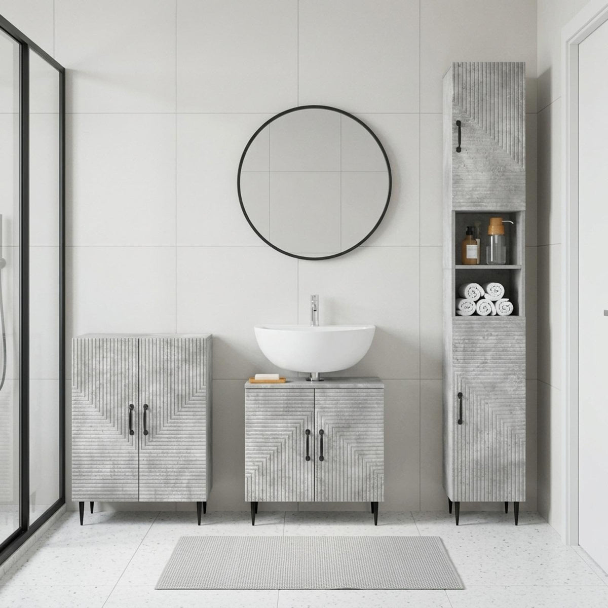 vidaXL 3 Piece Bathroom Cabinet Set HAARLEM Concrete Grey