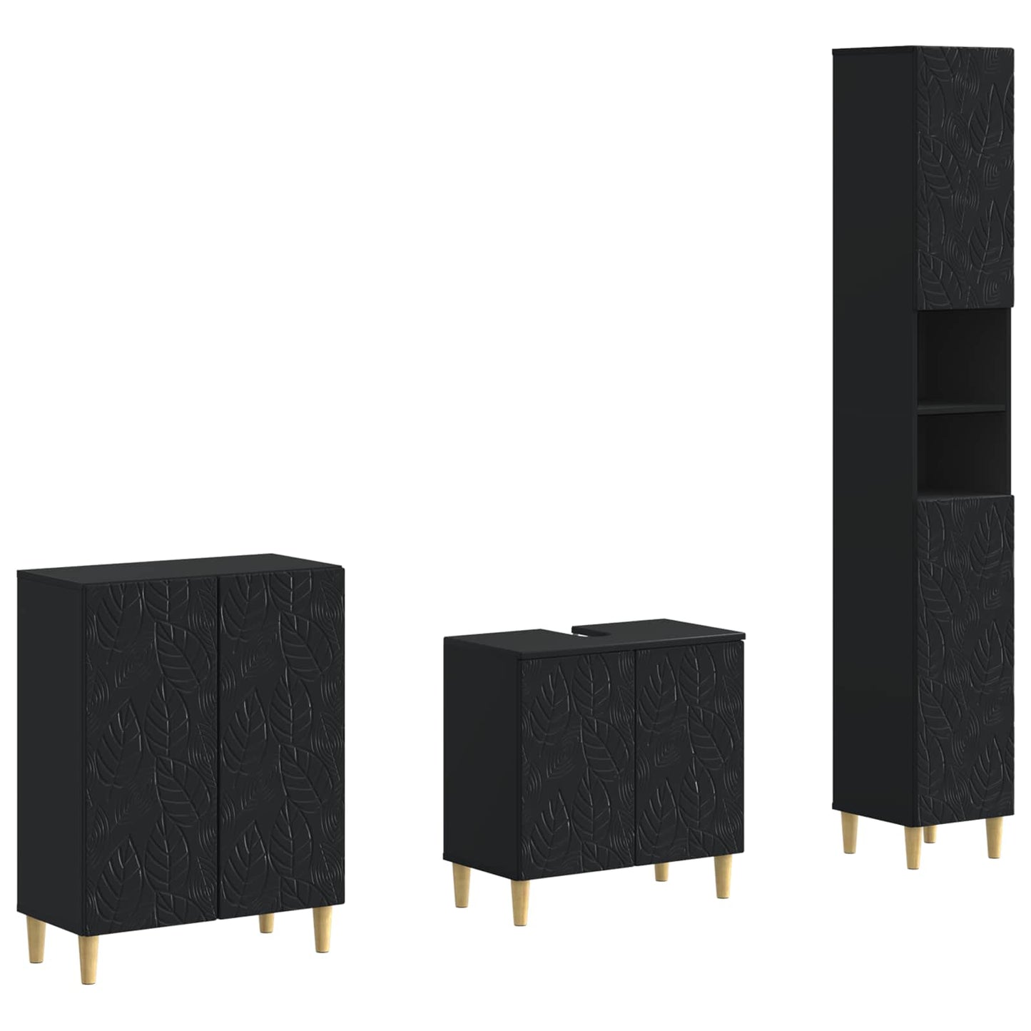 vidaXL 3 Piece Bathroom Cabinet Set DELFT Black Engineered Wood