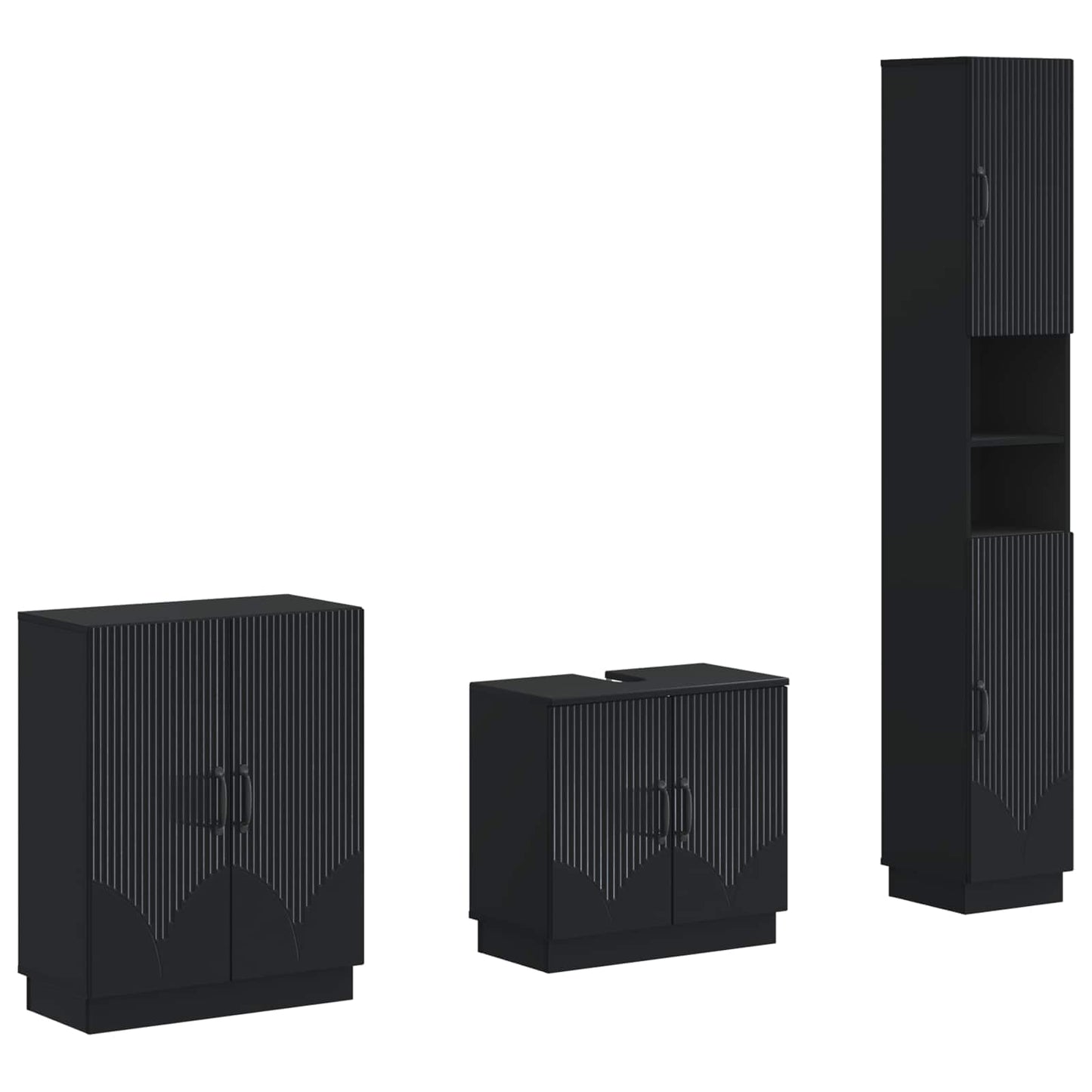 vidaXL 3 Piece Bathroom Cabinet Set HOORN Black Engineered Wood