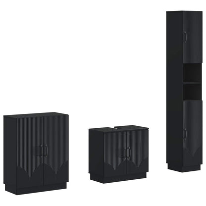 vidaXL 3 Piece Bathroom Cabinet Set HOORN Black Engineered Wood