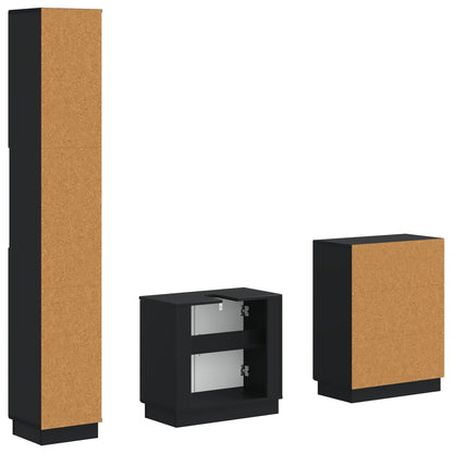 vidaXL 3 Piece Bathroom Cabinet Set HOORN Black Engineered Wood