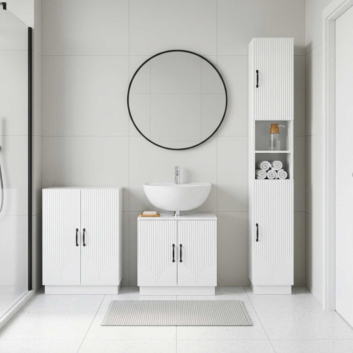 vidaXL 3 Piece Bathroom Cabinet Set HOORN High Gloss White