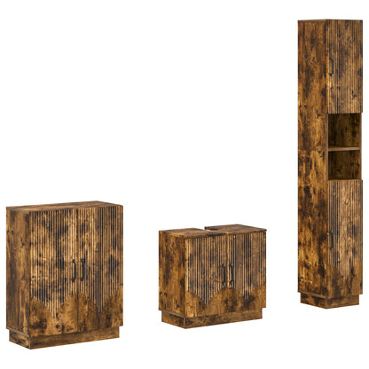 vidaXL 3 Piece Bathroom Cabinet Set HOORN Smoked Oak Engineered Wood