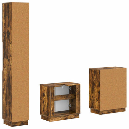 vidaXL 3 Piece Bathroom Cabinet Set HOORN Smoked Oak Engineered Wood