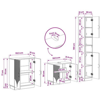 vidaXL 3 Piece Bathroom Cabinet Set HOORN Grey Sonoma Engineered Wood