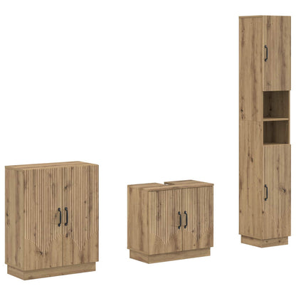 vidaXL 3 Piece Bathroom Cabinet Set HOORN Artisan Oak Engineered Wood