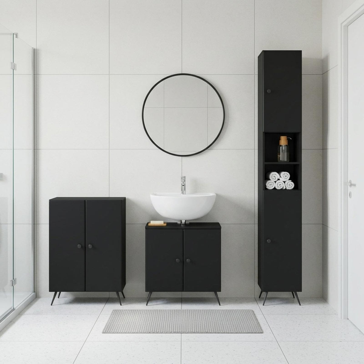 vidaXL 3 Piece Bathroom Cabinet Set BREDA Black Engineered Wood