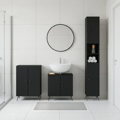 vidaXL 3 Piece Bathroom Cabinet Set BREDA Black Engineered Wood