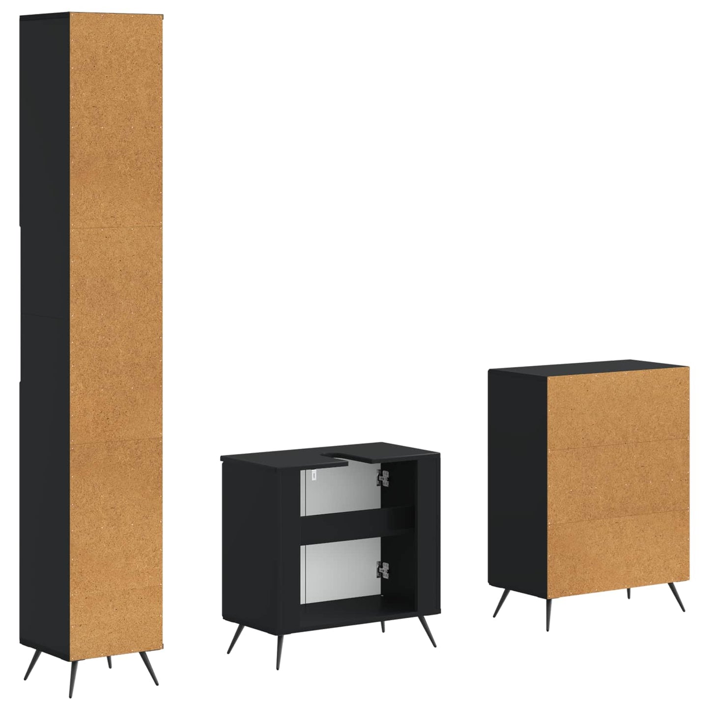 vidaXL 3 Piece Bathroom Cabinet Set BREDA Black Engineered Wood