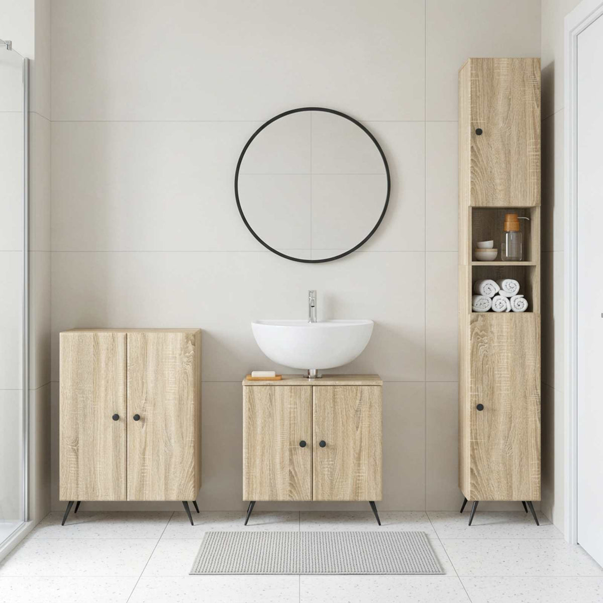 vidaXL 3 Piece Bathroom Cabinet Set BREDA Sonoma Oak Engineered Wood