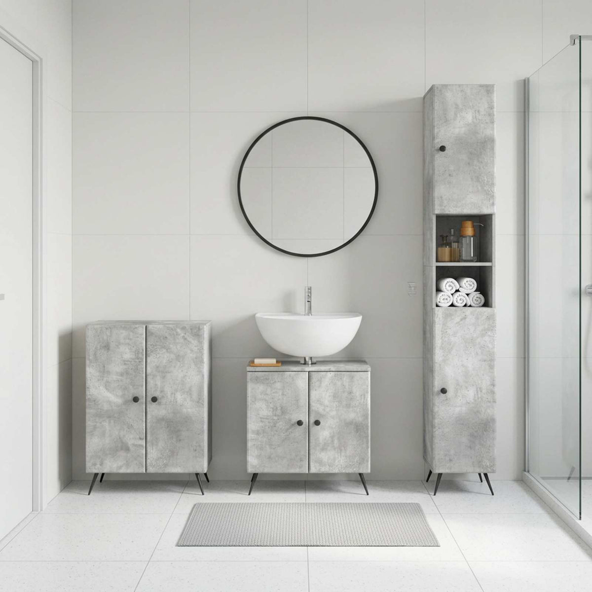 vidaXL 3 Piece Bathroom Cabinet Set BREDA Concrete Grey