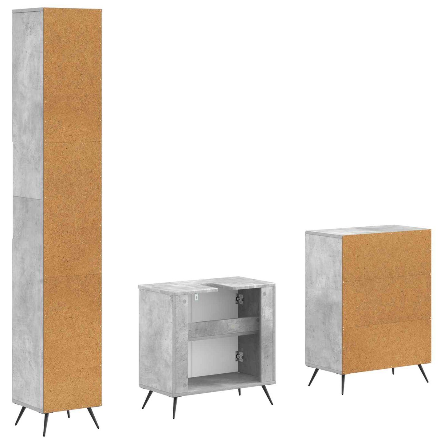 vidaXL 3 Piece Bathroom Cabinet Set BREDA Concrete Grey