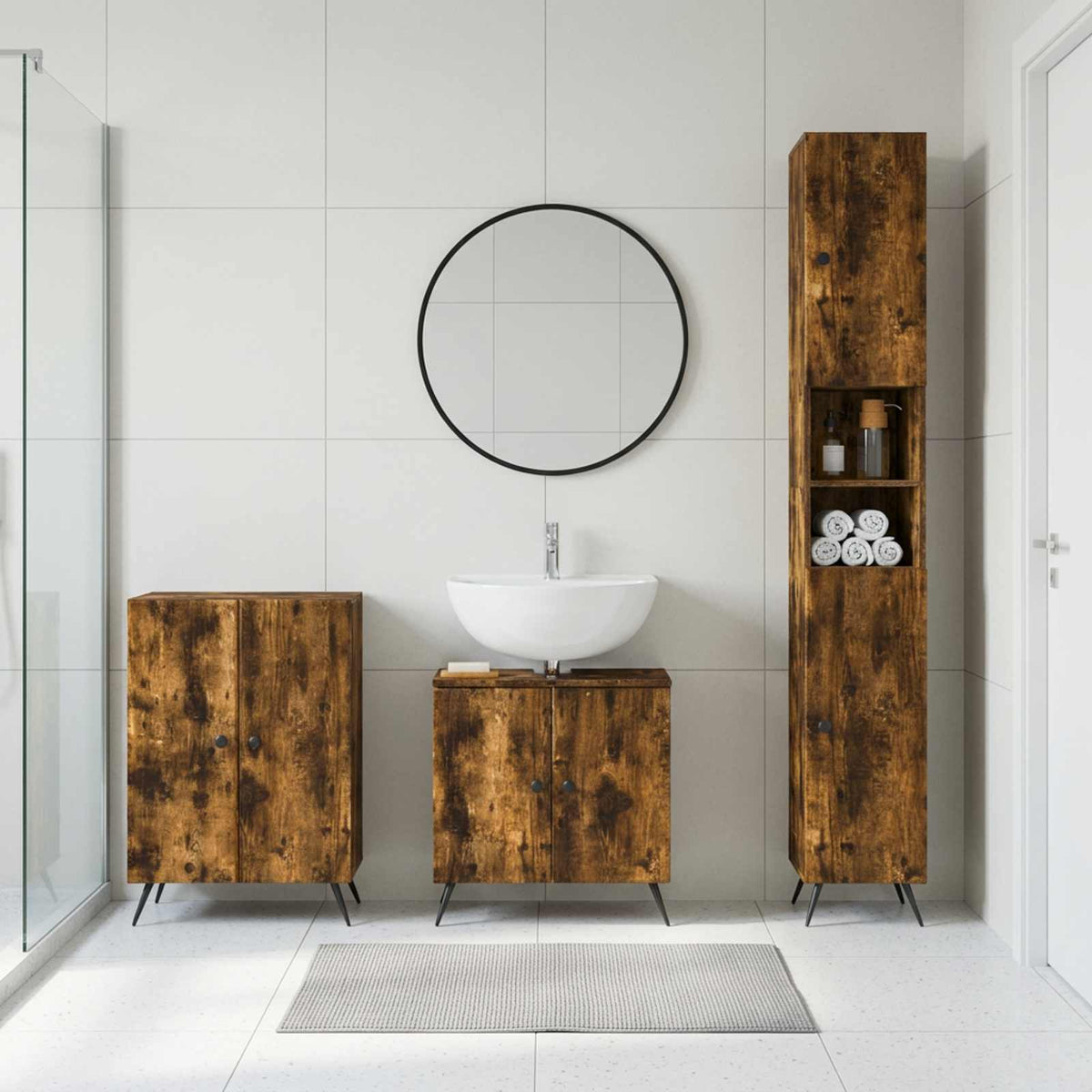 vidaXL 3 Piece Bathroom Cabinet Set BREDA Smoked Oak Engineered Wood
