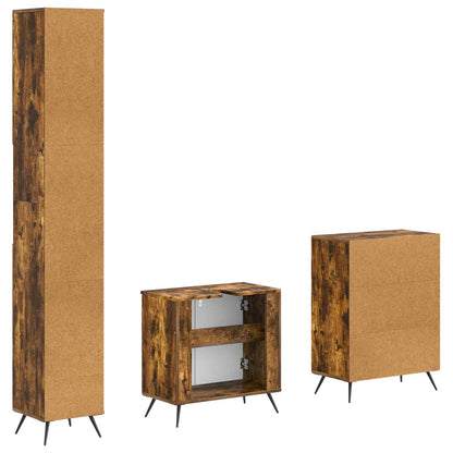 vidaXL 3 Piece Bathroom Cabinet Set BREDA Smoked Oak Engineered Wood