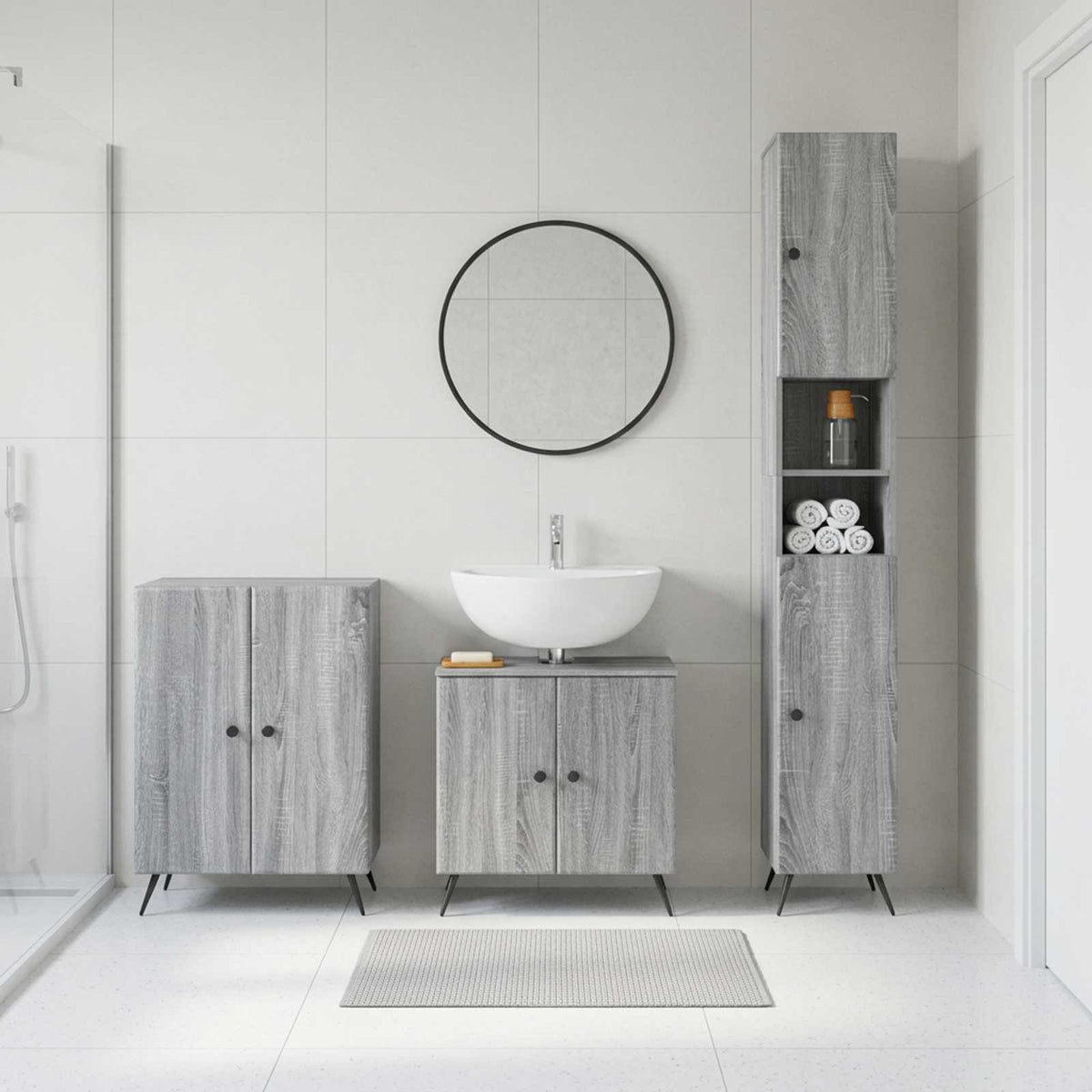 vidaXL 3 Piece Bathroom Cabinet Set BREDA Grey Sonoma Engineered Wood