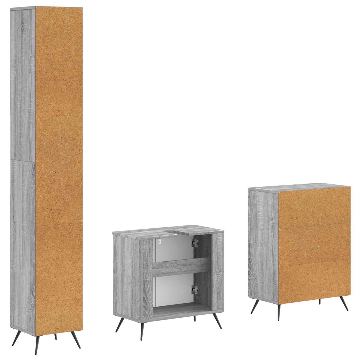 vidaXL 3 Piece Bathroom Cabinet Set BREDA Grey Sonoma Engineered Wood