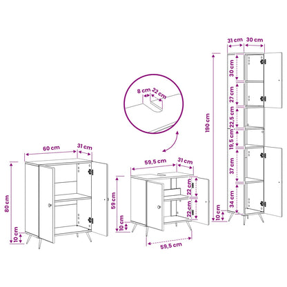 vidaXL 3 Piece Bathroom Cabinet Set BREDA Grey Sonoma Engineered Wood