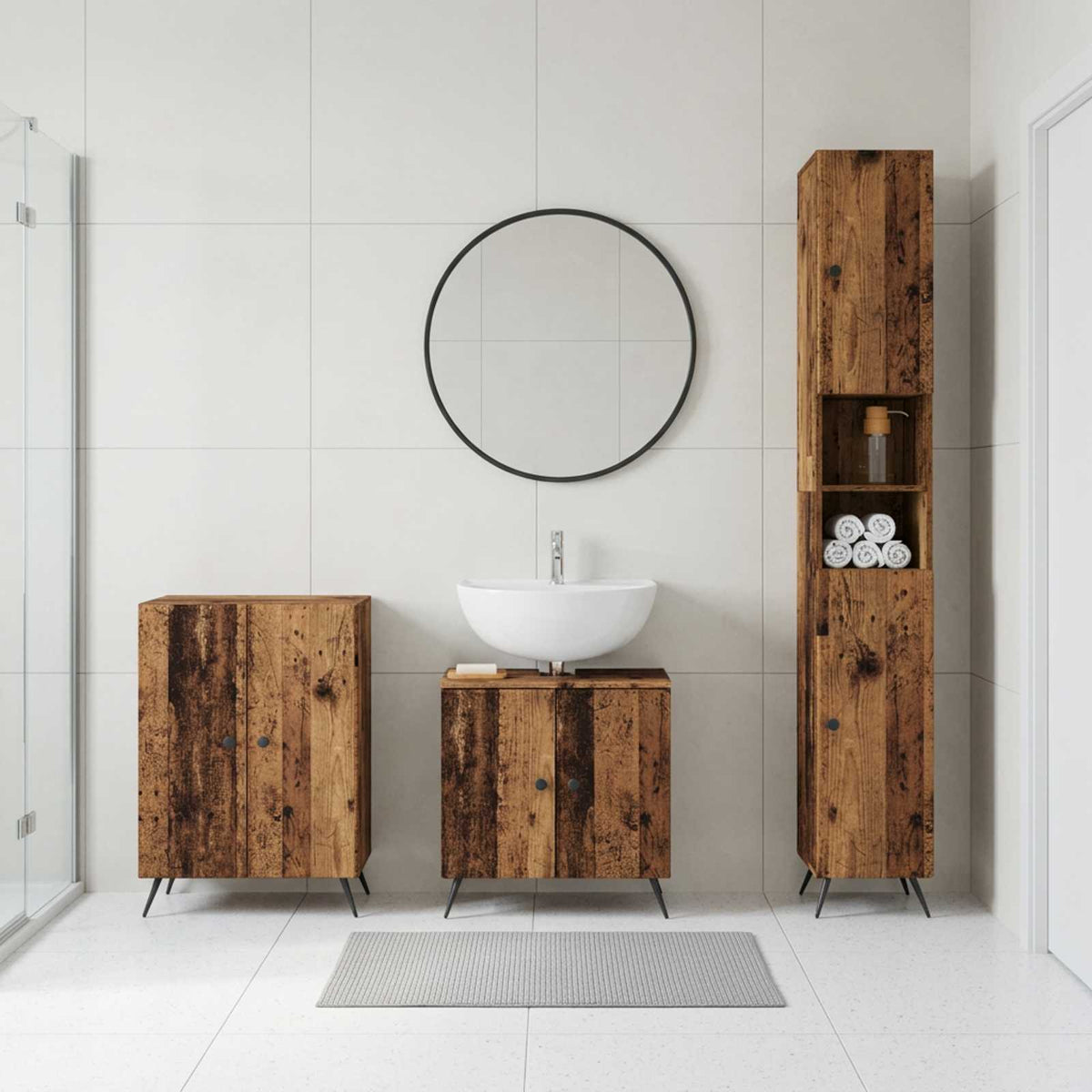vidaXL 3 Piece Bathroom Cabinet Set BREDA Old Wood Engineered Wood