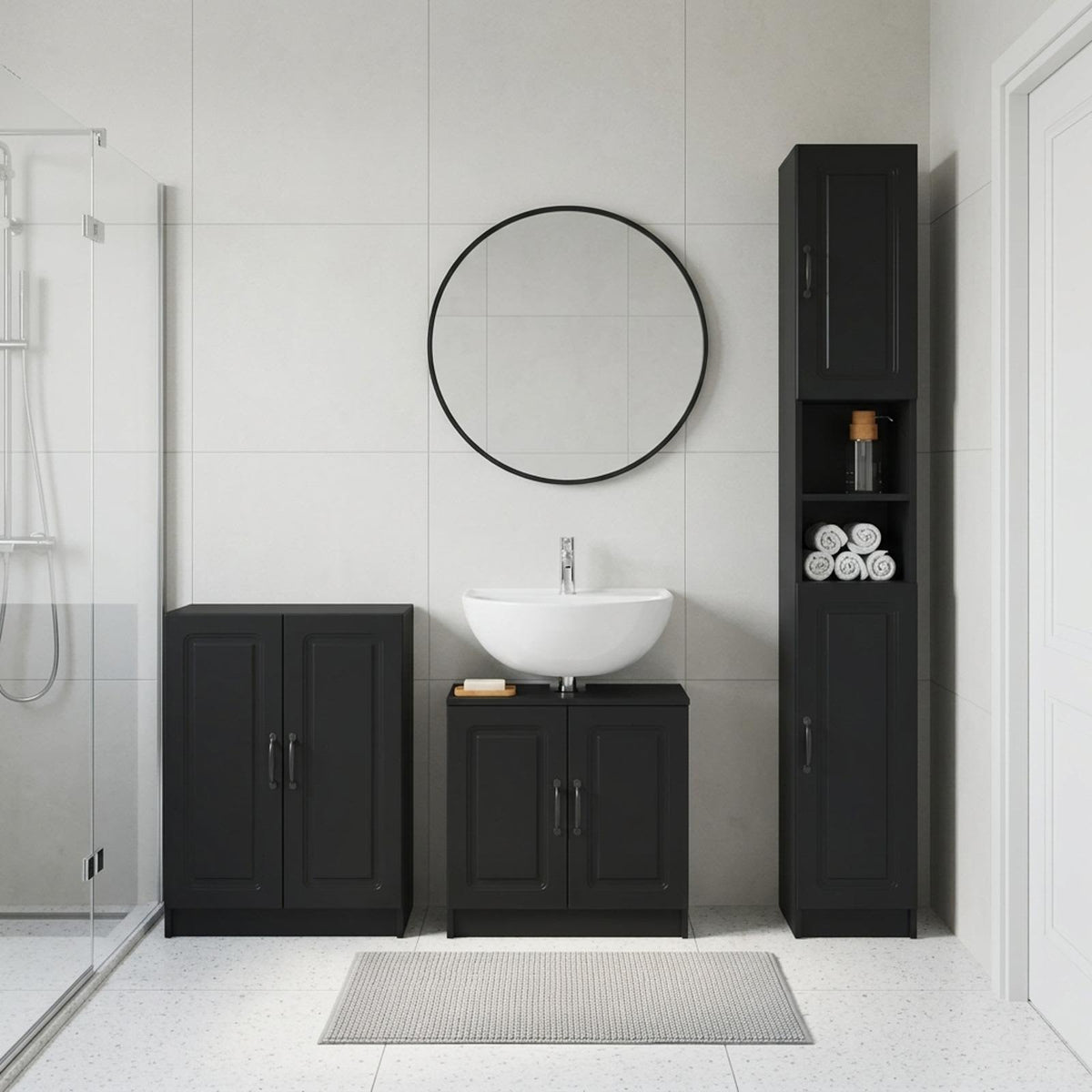 vidaXL 3 Piece Bathroom Cabinet Set UTRECHT Black Engineered Wood