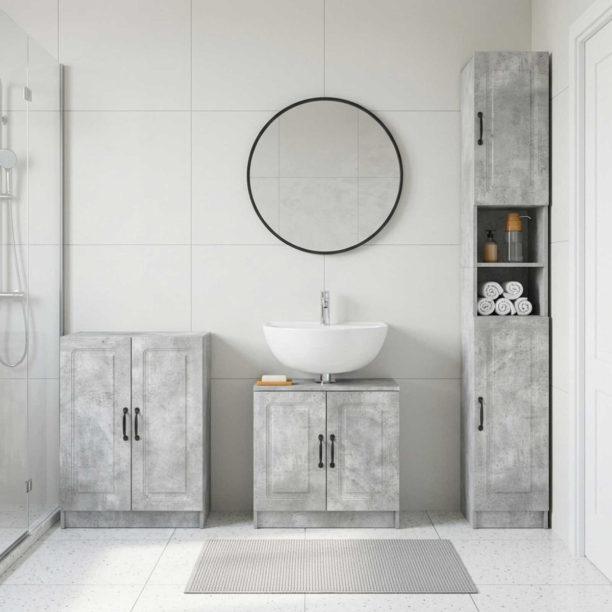 vidaXL 3 Piece Bathroom Cabinet Set UTRECHT Concrete Grey