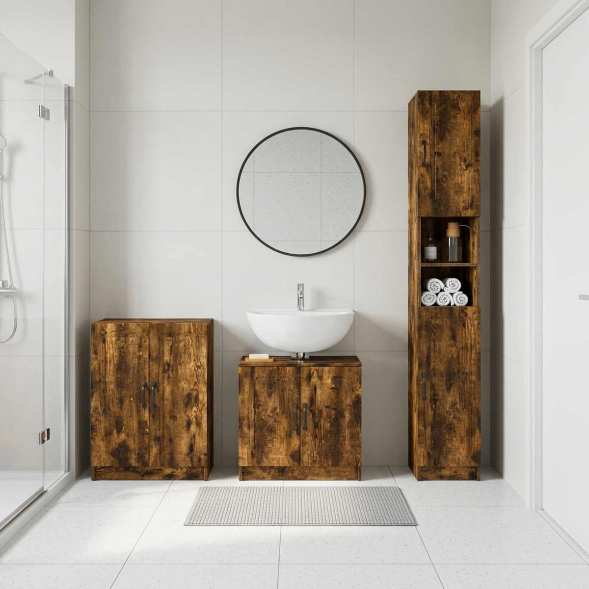 vidaXL 3 Piece Bathroom Cabinet Set UTRECHT Smoked Oak Engineered Wood