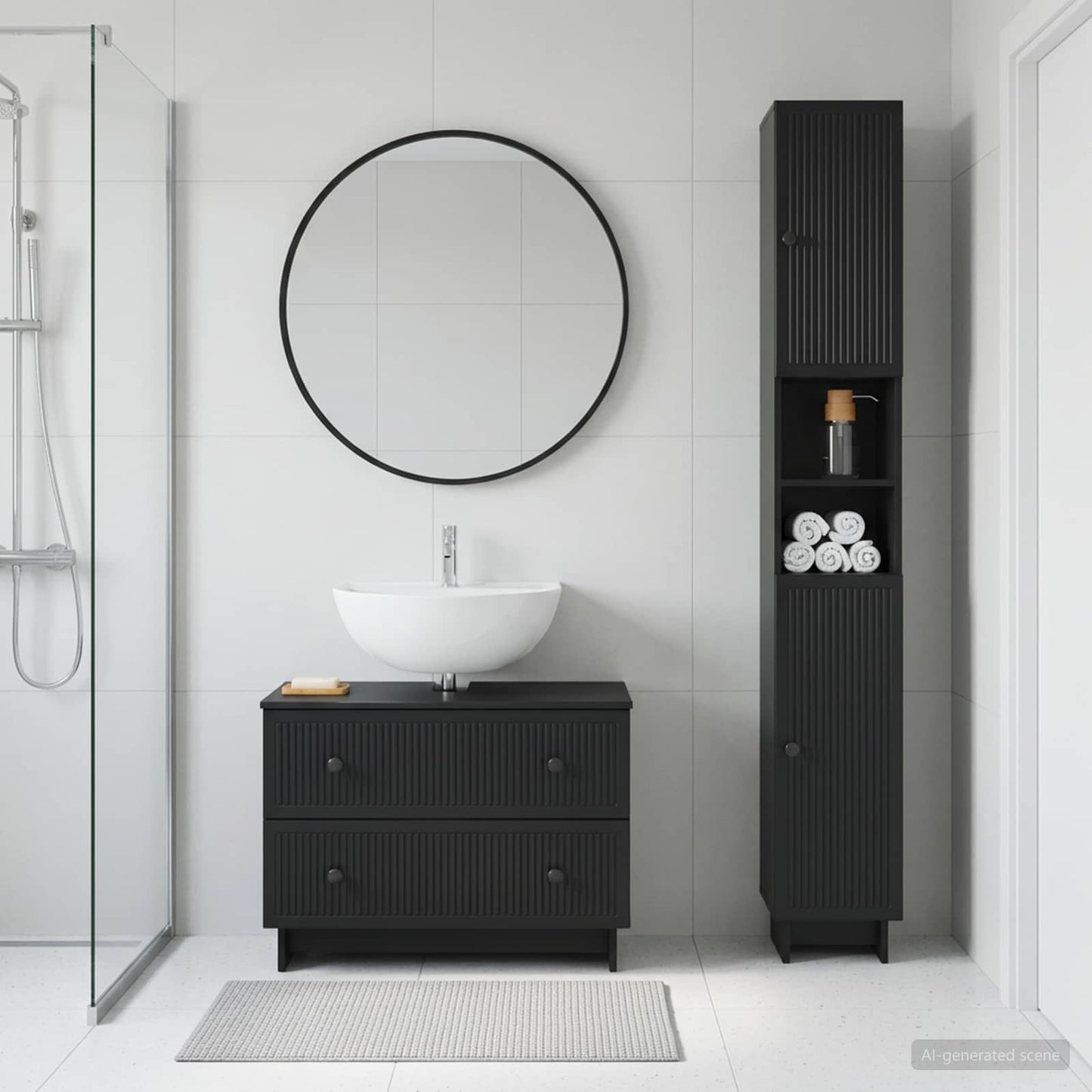 vidaXL 2 Piece Bathroom Cabinet Set EDE Black Engineered Wood