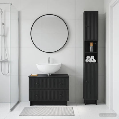 vidaXL 2 Piece Bathroom Cabinet Set EDE Black Engineered Wood
