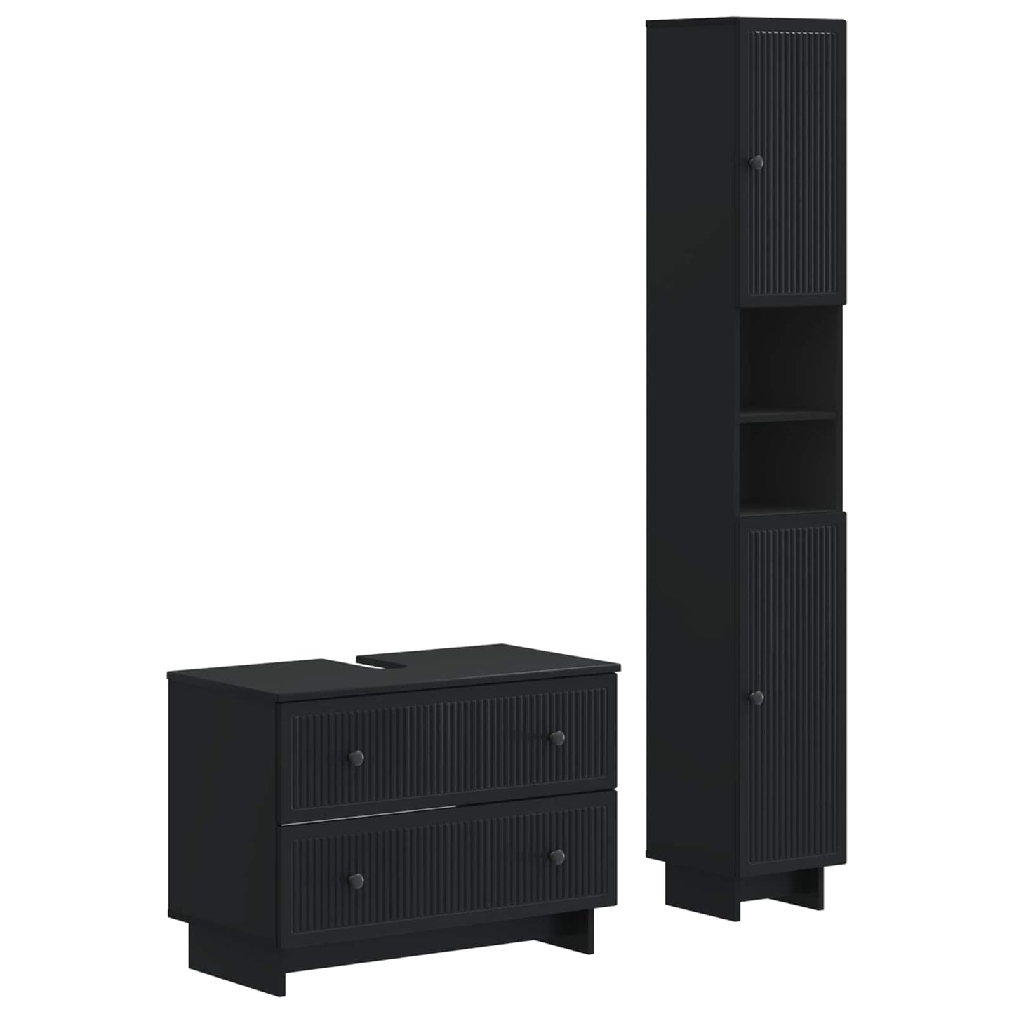 vidaXL 2 Piece Bathroom Cabinet Set EDE Black Engineered Wood