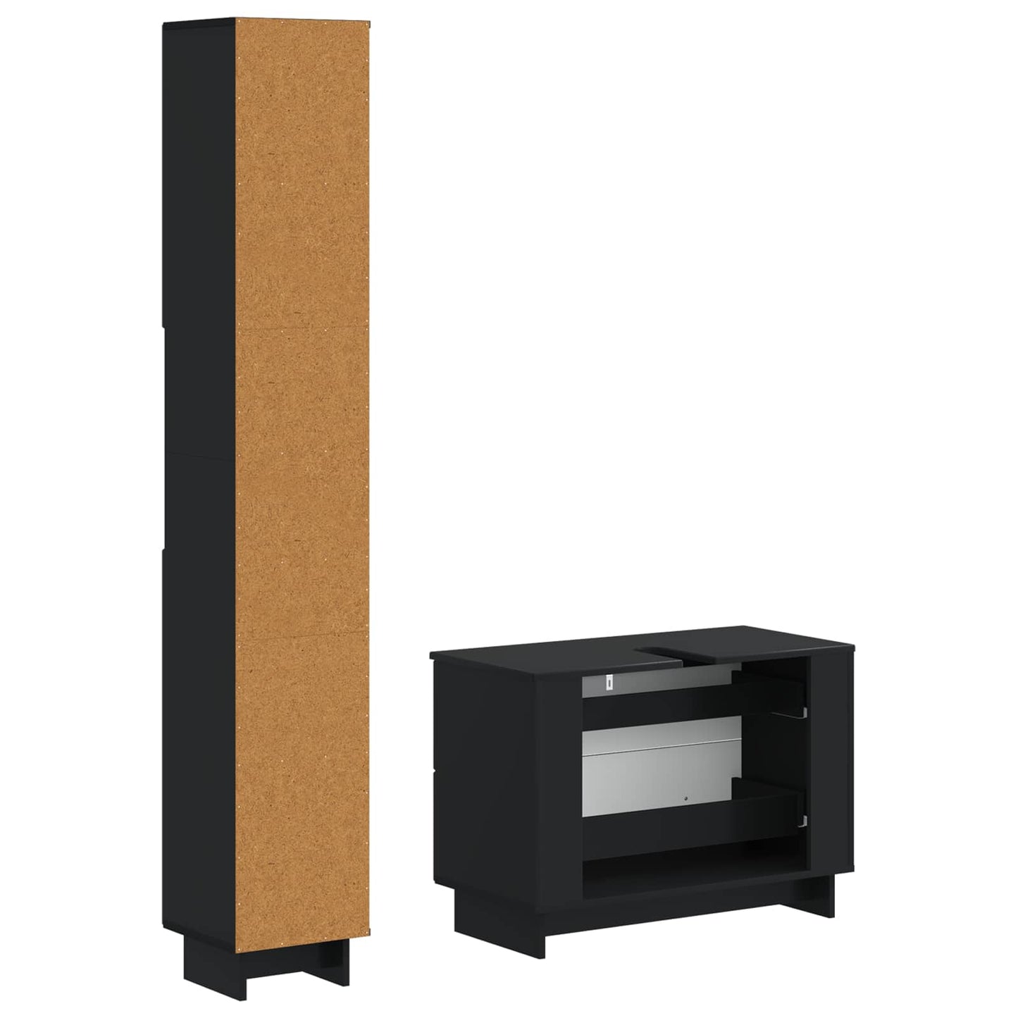 vidaXL 2 Piece Bathroom Cabinet Set EDE Black Engineered Wood