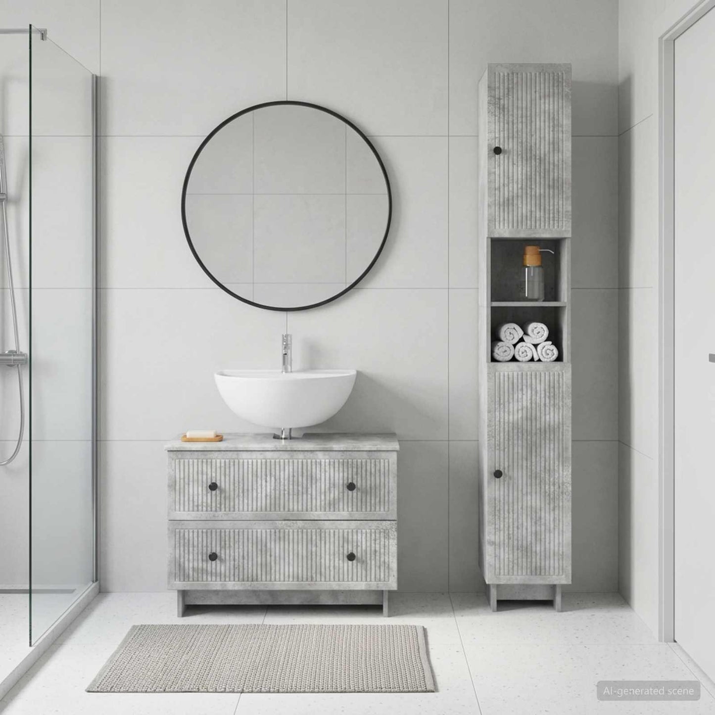 vidaXL 2 Piece Bathroom Cabinet Set EDE Concrete Grey Engineered Wood