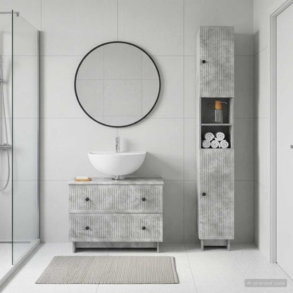 vidaXL 2 Piece Bathroom Cabinet Set EDE Concrete Grey Engineered Wood