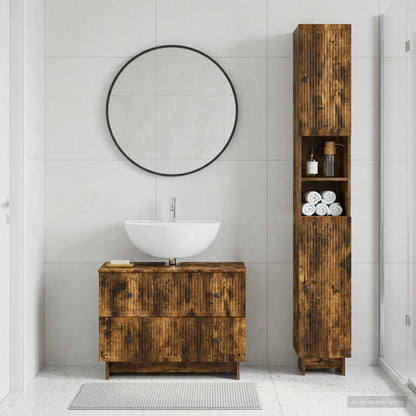vidaXL 2 Piece Bathroom Cabinet Set EDE Smoked Oak Engineered Wood