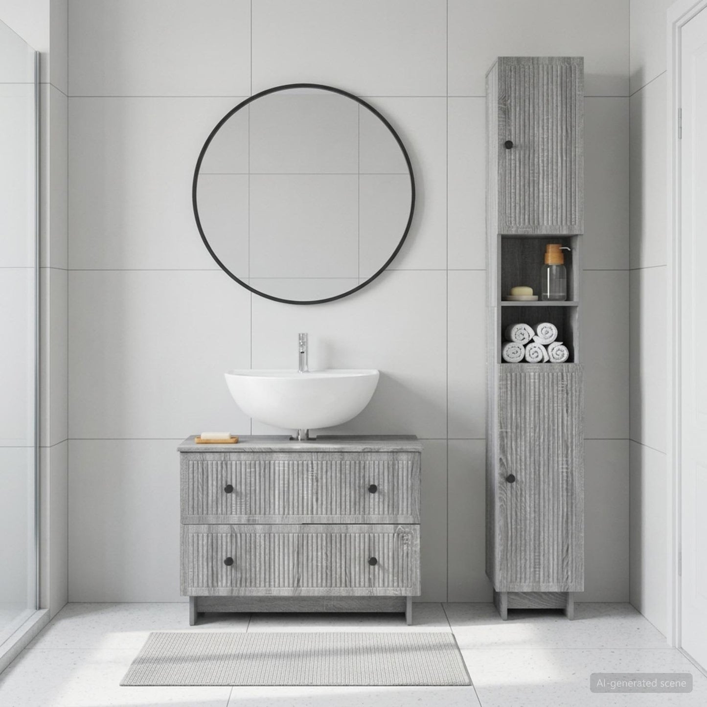 vidaXL 2 Piece Bathroom Cabinet Set EDE Grey Sonoma Engineered Wood